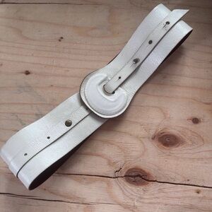 Vintage Boho Wide White Leather Belt